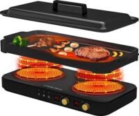 COOKTRON Portable Induktionskochfeld 2 Brenner - 1800W Dubbele Inductie Kookplaat met Gietijzeren Grillpan - Anti-aanbak