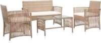 vidaXL - 4-delige - Loungeset - met - kussens - poly - rattan - beige