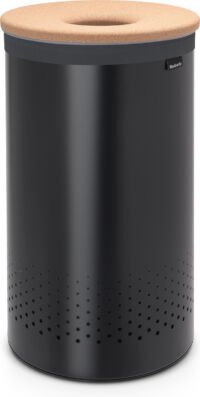 Brabantia Wasmand - met Deksel - 60 l - Matt Black / Kurken deksel