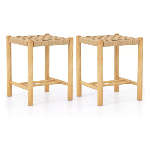 Coast Set van 2 Gevlochten Barkrukken - 45 cm Zithoogte - 36 x 36 x 45 cm - Natuurlijke Kleur