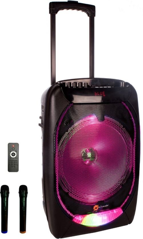N-GEAR The Flash 1210 - Bluetooth Speaker - Karaoke Set - Party Box met 2 Microfoons - Zwart