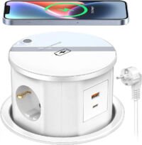 Ohuo - Intrekbaar Stopcontact met USB C - Draadloze Oplader - Wit