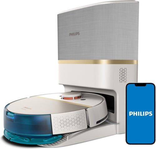 Philips HomeRun Aqua 7000 Series XU7100/02 - Robotstofzuiger met Dweilfunctie - Incl. Laadstation - Wit / Goud - App Connected