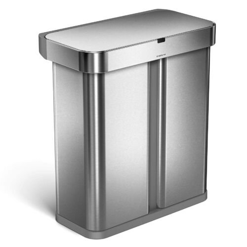 Simplehuman - Prullenbak Liner Sensor Pocket Voice Control Recycler 24 + 34 liter - Zilver - Roestvast Staal