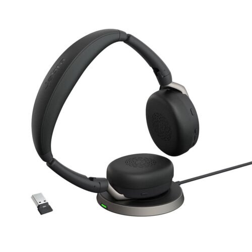Jabra Evolve2 65 Flex Link380a MS + Ladepad On Ear headset Computer Bluetooth Stereo Zwart Noise Cancelling Headset