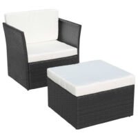 VidaXL - Tuinstoel met Kruk Poly Rotan - Zwart