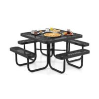 Vierkante Picknicktafel en Bankset voor Buiten - 76 x 76 x 30 cm - Zwart