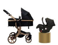 Bellaby Gb14748-608-bk- Luxe Kinderwagen 3 In 1 Met Autostoel- Zwartgoud