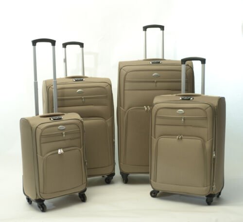 Kofferset Banerle - 4 Delig Softcase - 4 Wielen Reisbagage - Khaki
